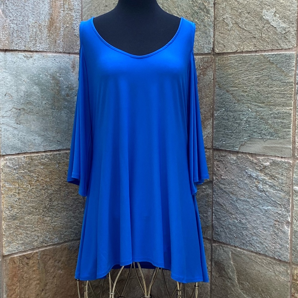 Attitudes By Renee Cobalt Blue Cold Shoulder Top
